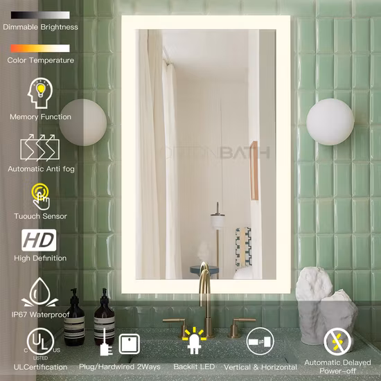 Lampada da parete a LED SMD da 18 W bianco caldo/bianco puro con montaggio su superficie per bagno sopra lo specchio